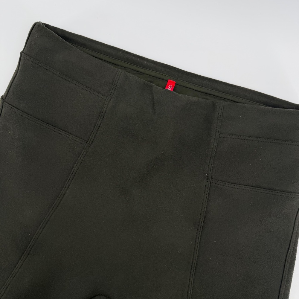Spanx Faux Suede Leggings Women Medium Olive Green‎ High Rise Seamed Stretch